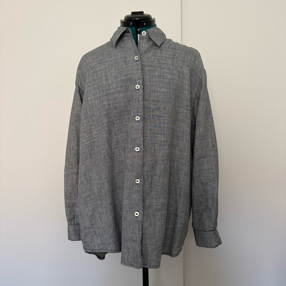 Liz Claiborne Linen Black and White Houndstooth Shirt SZ LG